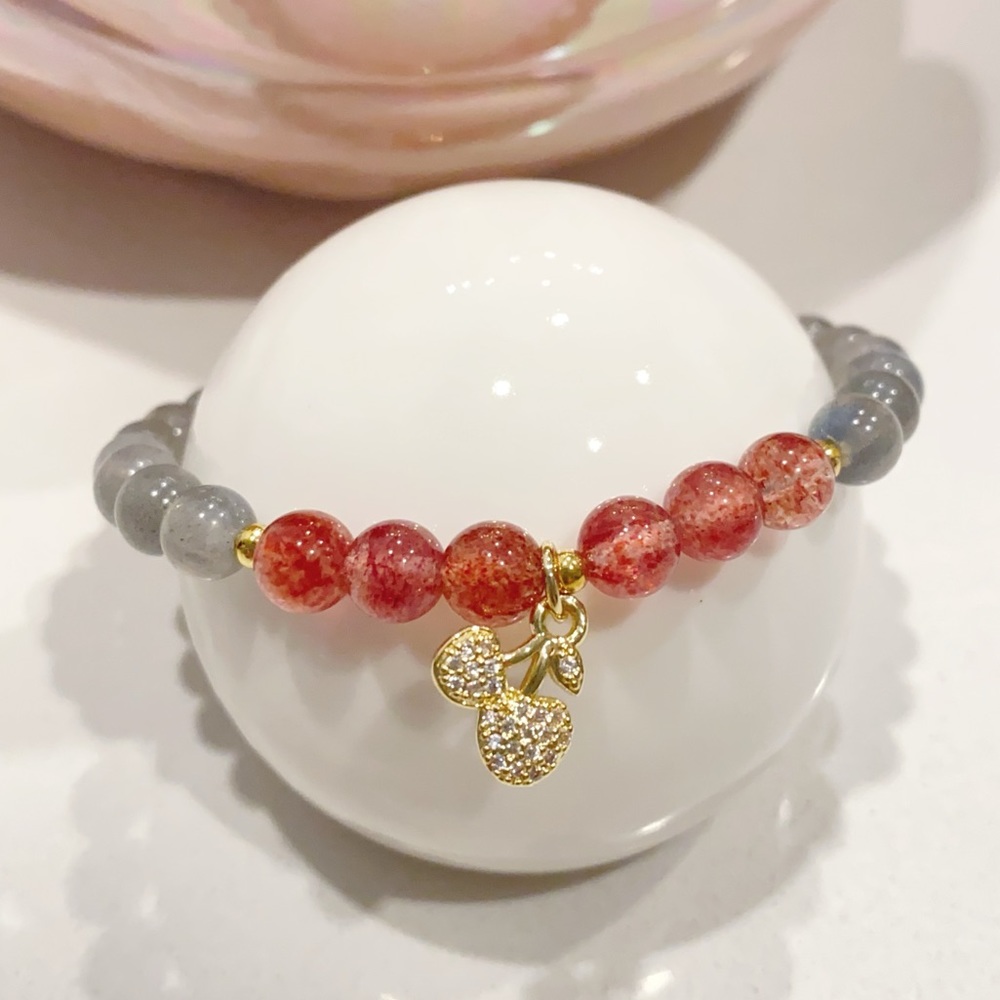 Natural Gray Moonstone Strawberry Quartz Lucky bead bracelet